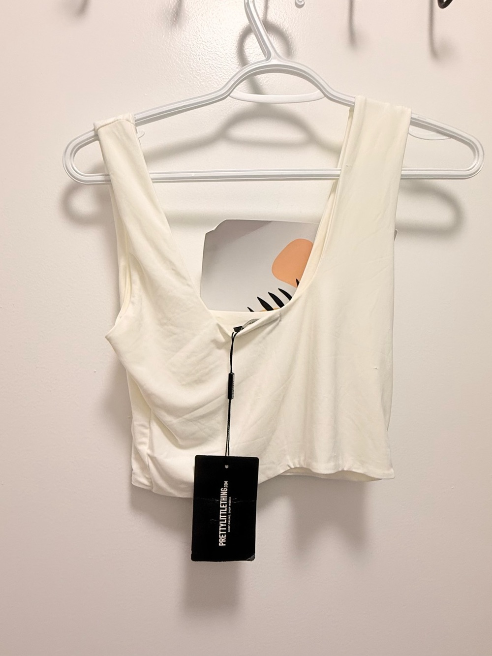 NWT PrettyLittleThing White Second Skin Slinky Square Neck Crop Top US 4 / UK 8